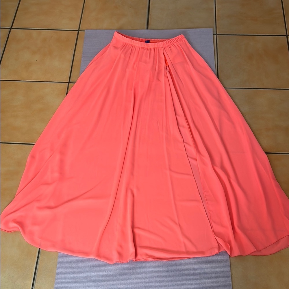 Orange A-Line Maxi Skirt with Slit for Casual Wear137